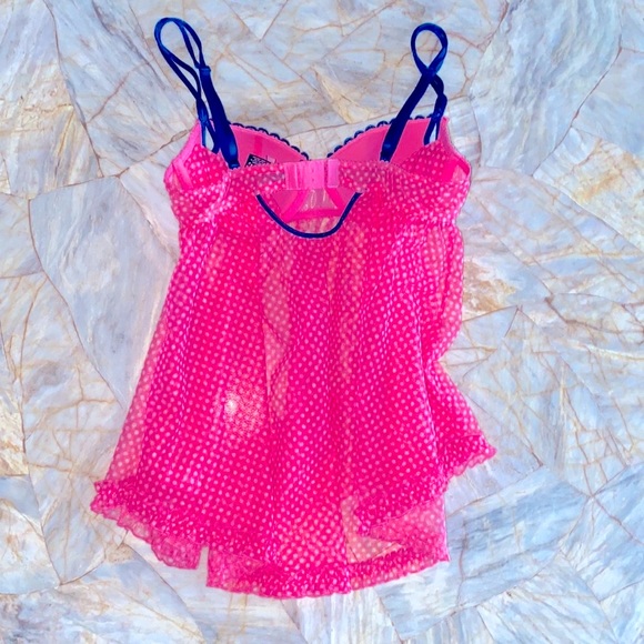 34B Pink Polka Dot Sexy Little Things Flyaway Babydoll Lace Mesh Flyaway - Picture 2 of 9